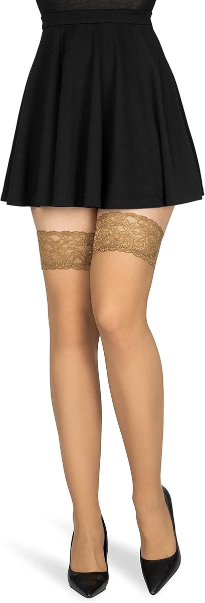 Nicole Zelfdragende halterloze kousen voor dames, bovenbeen, hoog, 15 DEN, elegante stijl, dameslingerie met kant, onzichtbare teenpartij, transparante tweede huid