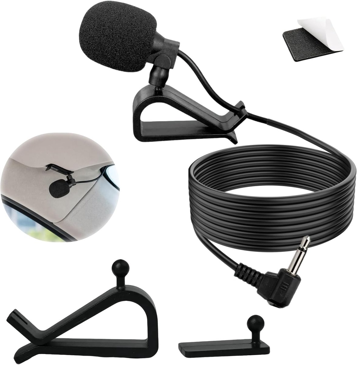 Microfoon 3,5 mm jack voor autoradio Bluetooth systeem - microfoon radio 3 m kabel plug-and-play, microfoon autoradio met U-klem sticker Sony JVC Kenwood Alpine Jensen pc laptop handsfree