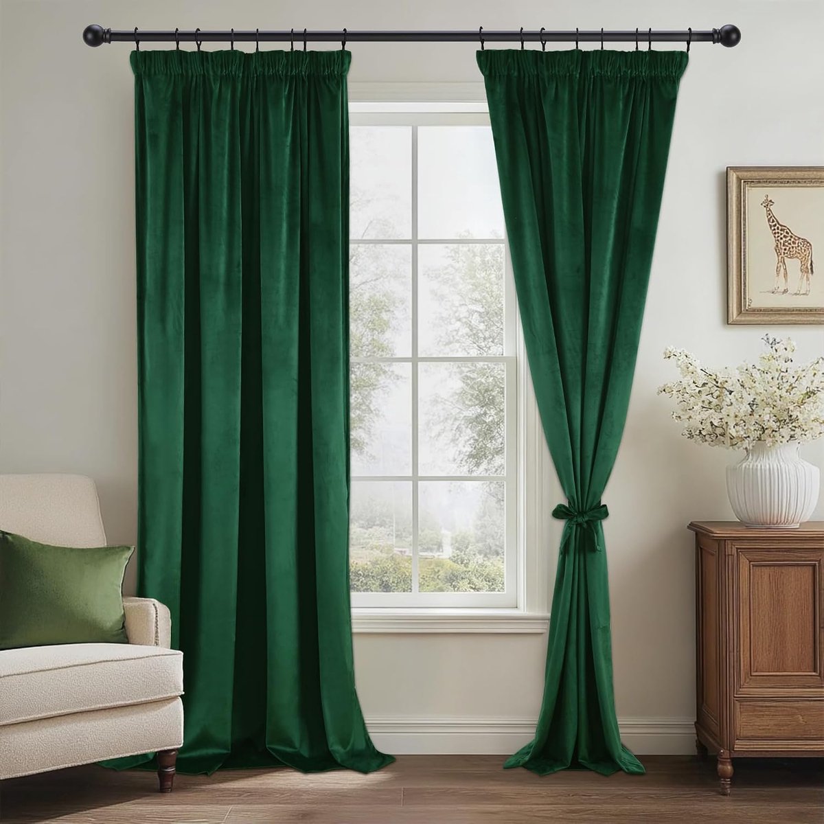Fluwelen gordijn, luxe zware dikke verduisteringsgordijnen met plooiband, thermogordijn tegen kou, geluidsisolatie voor woonkamer, slaapkamer, donkergroen, 140 x 245 cm (b x h), set van 2