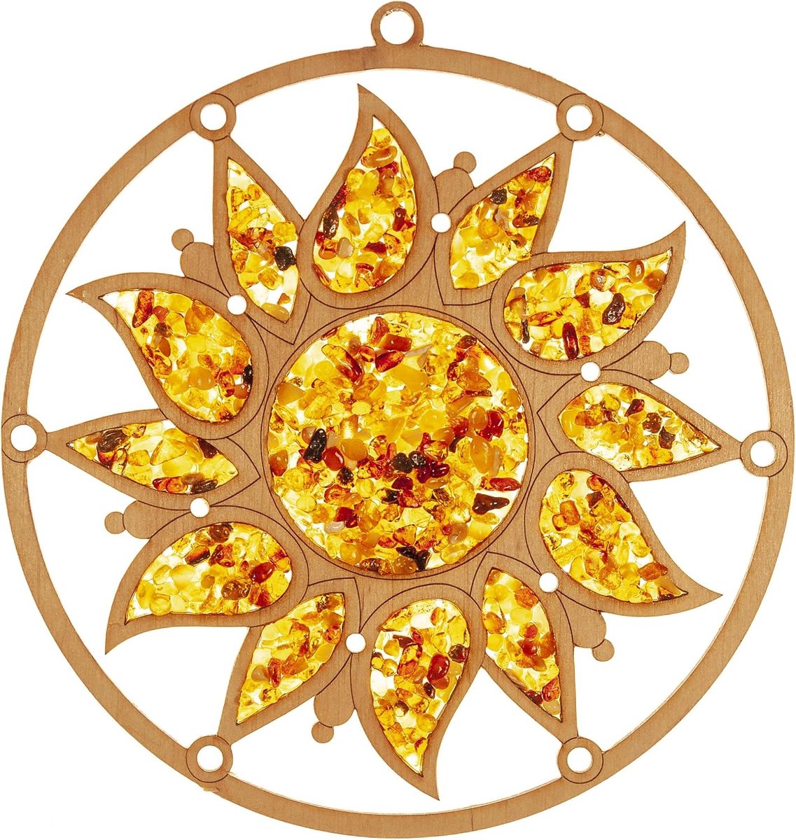 Zonnevanger groot Suncatcher barnsteen in berkenhout ster raamdecoratie Ø 20, incl. zuignap haak 35 mm geschikt voor alle Suncatcher