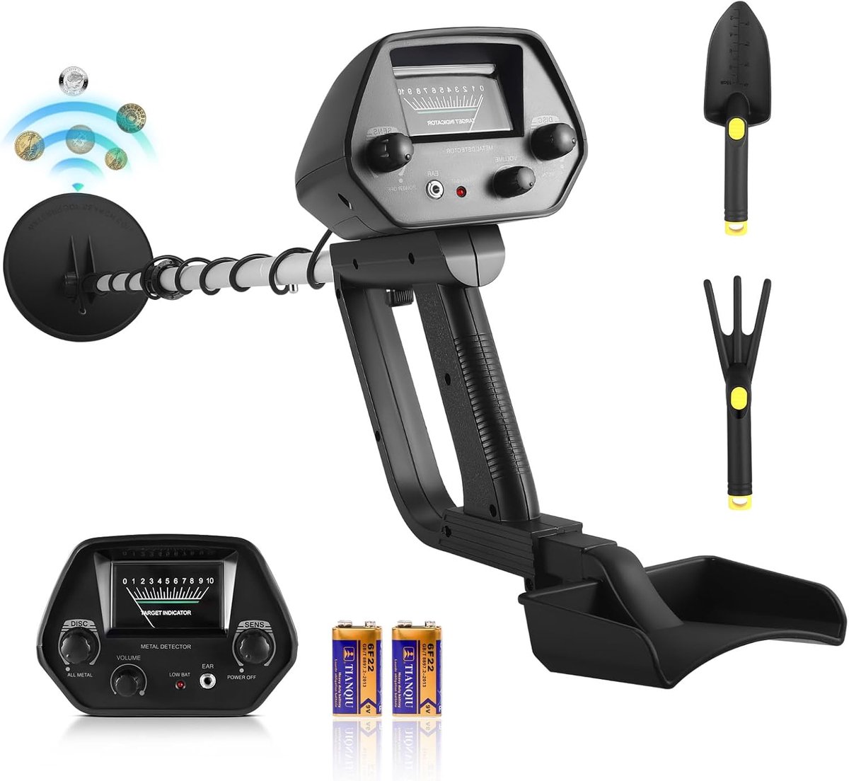 Metaaldetector professionele set, IP68 waterdichte spoel, identificeert 9 soorten metalen, hoge nauwkeurigheid, 6,5 inch detectiediepte, 2 modi, sterke anti-interferentie, geschikt voor