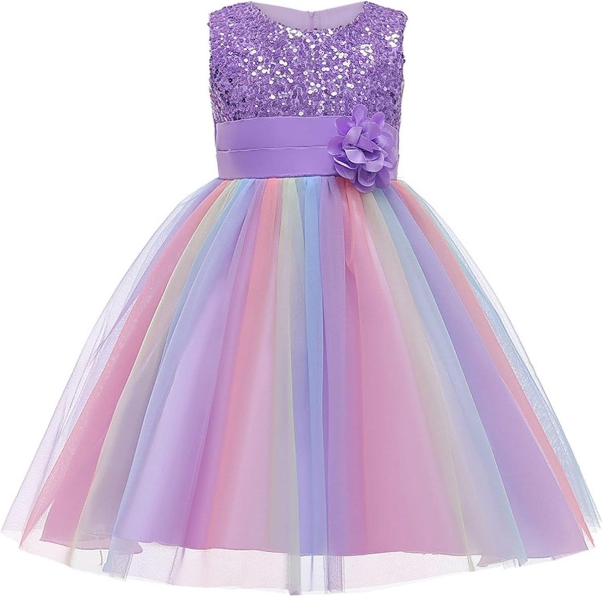 Prinsessenjurk voor meisjes, pailletten, tule, bloem, regenboog, ronde kraag, mouwloos, avondjurk, verjaardagsfeest, bruiloft, bruidsmeisje, kleine kinderen, baby, leeftijd van 2-13 jaar