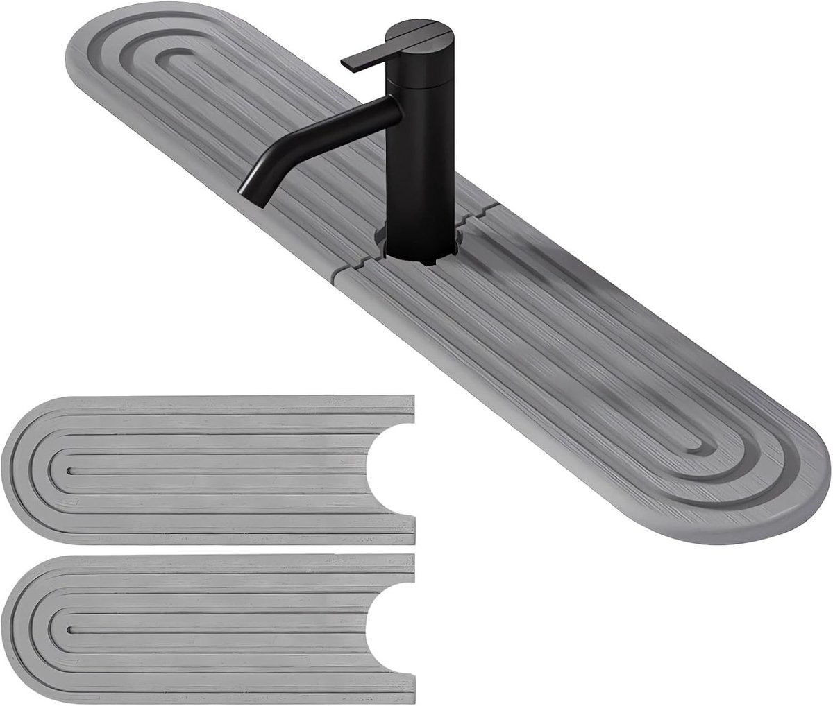 Waterafvoermat voor Kraan, Afvoer, Spoelbak, Spatbescherming, Keukenaccessoires, Lichtgrijs, 60 × 10 × 1 cm