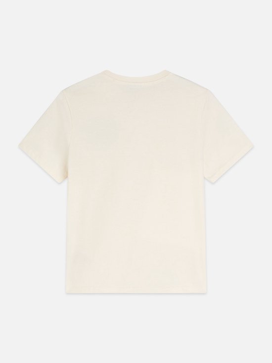 Crème T-shirt met korte mouwen, achterkant.