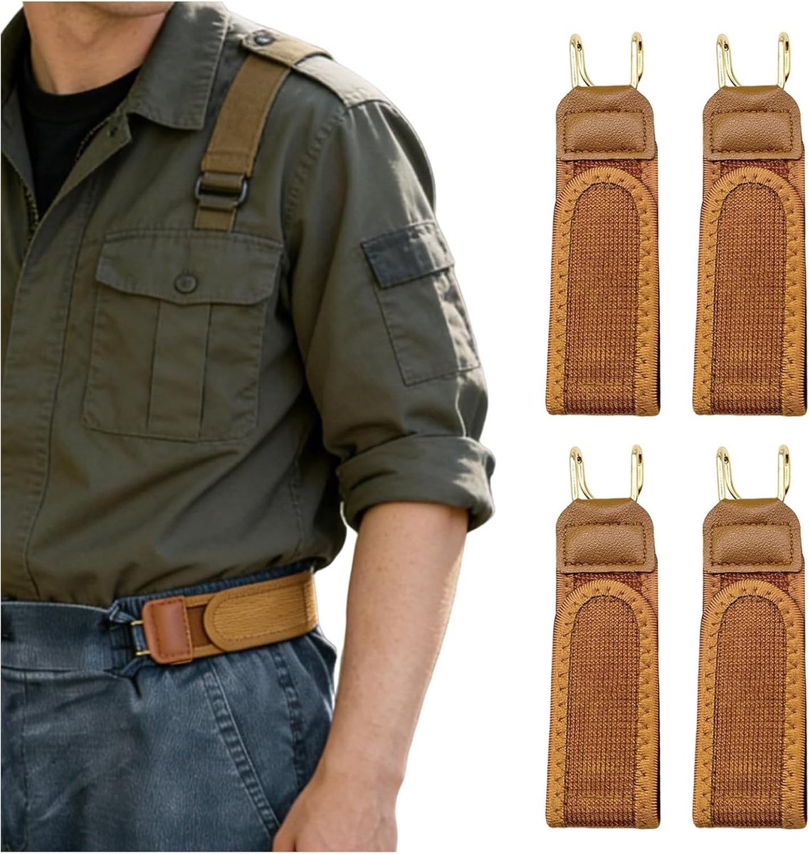 4 Stuks Sluitingloze Riemen voor Heren en Dames - Elastische Riemen met Metaalhaak voor Jeans en Outdoor Activiteiten, Comfortabel en Multifunctioneel