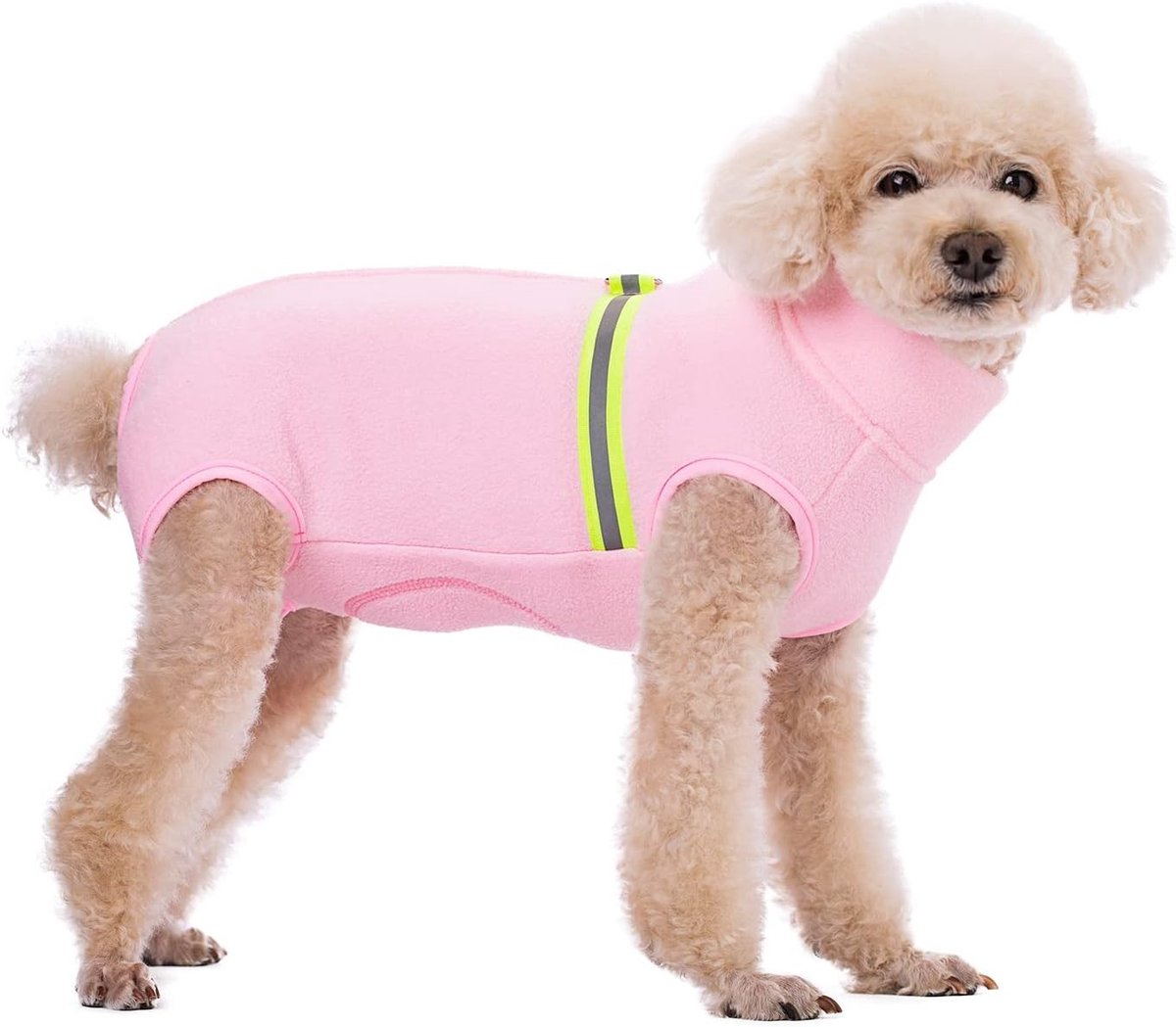 Zachte fleece hondentrui met reflecterende rits, warme winterkleding voor kleine honden, comfortabele puppy pyjama en T-shirt (lichtroze, L)