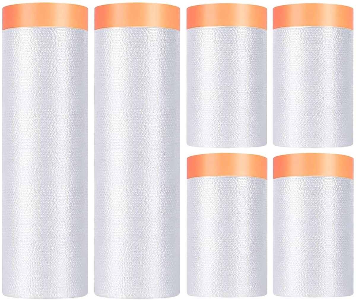 SnelShoppen - 6 Stuks Beschermfolie met Plakband, 120 m Verfmaskertape met Folie, 4 Stuks 55 cm x 20 m + 2 Stuks 150 cm x 20 m, Verf Tape voor Schilde