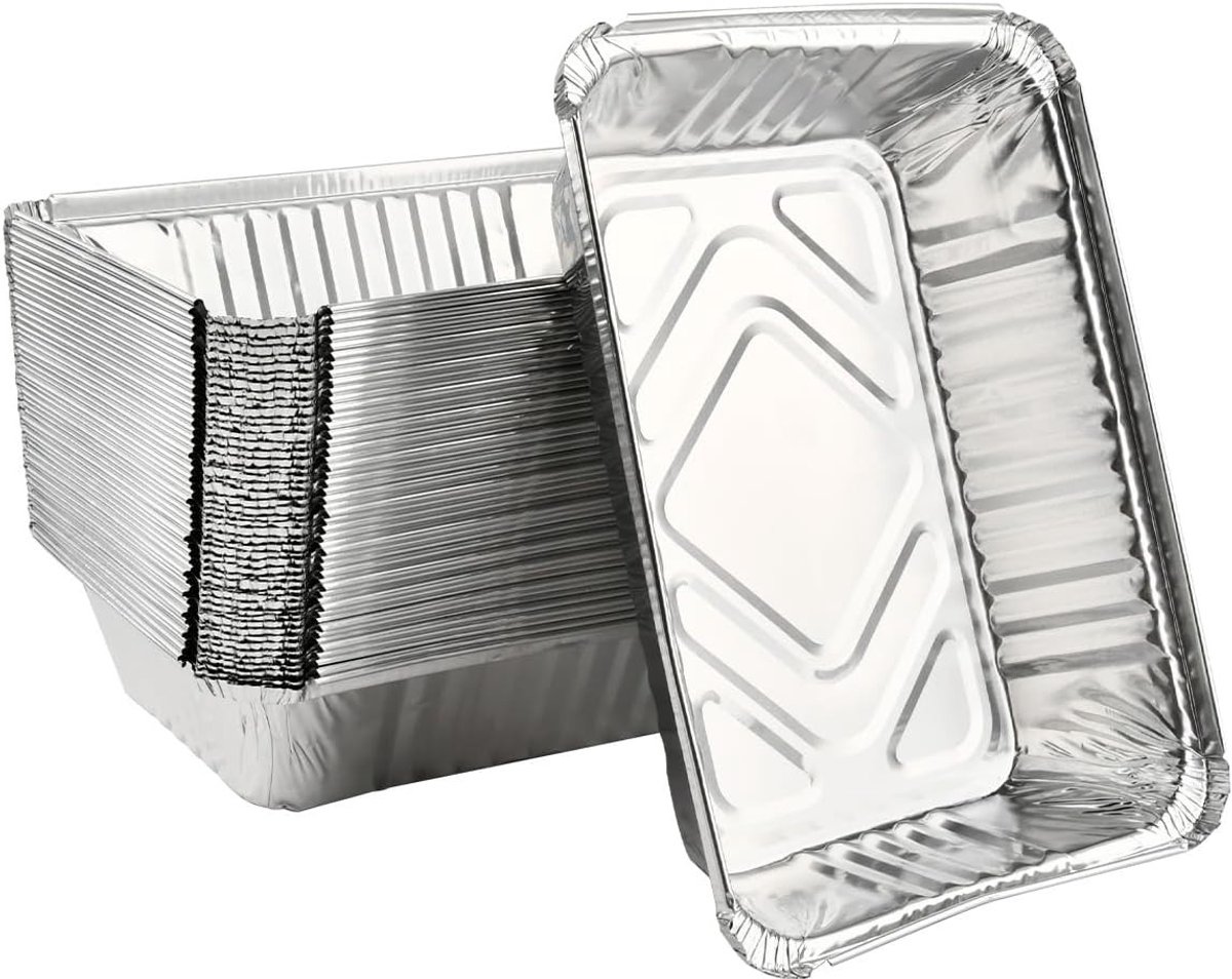 SnelShoppen - Foil Trays for Baking 1000ml - 50PCS Aluminium Foil Food Containers - Duurzame en Robuuste Opslagbakken voor Air Fryer en Grill - Ideaal