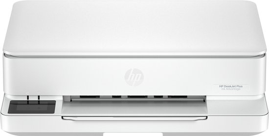 HP DeskJet Plus 4122e printer in het wit met een compact ontwerp en een eenvoudig bedieningspaneel.