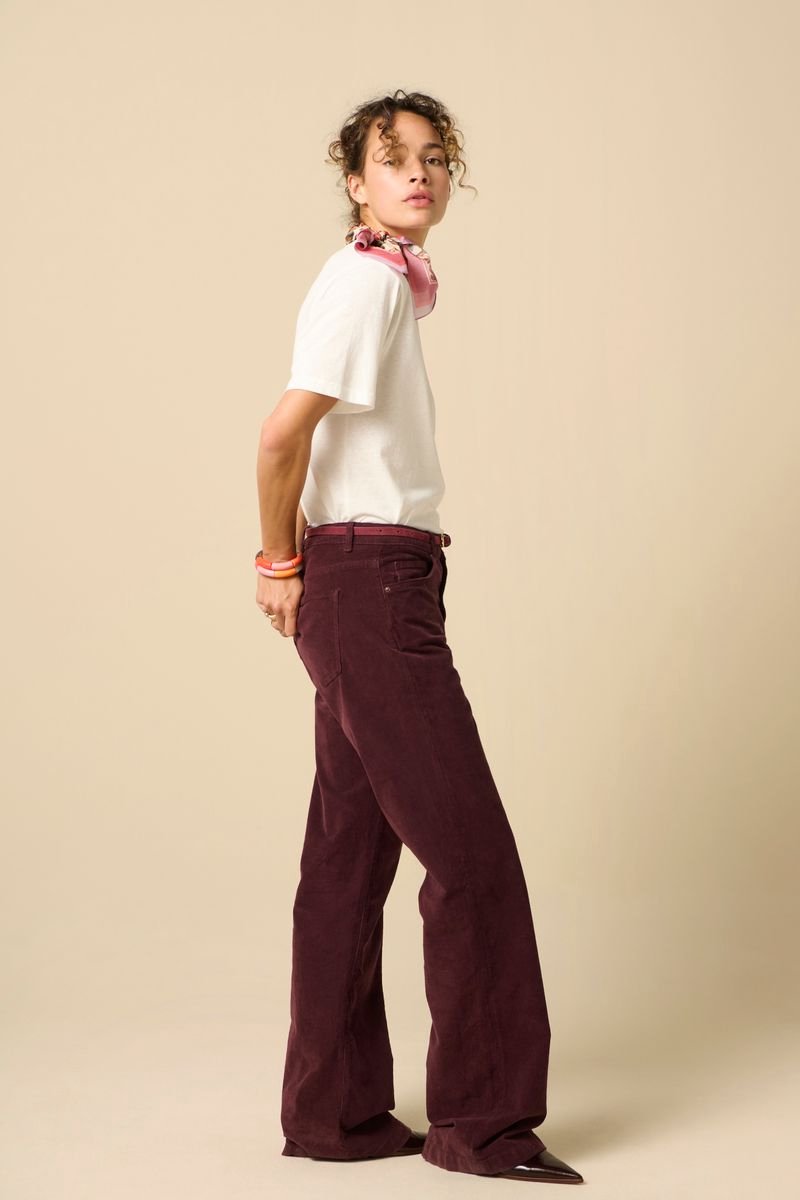 Sissy-Boy - Donkerbruine hight waist corduroy flaired broek