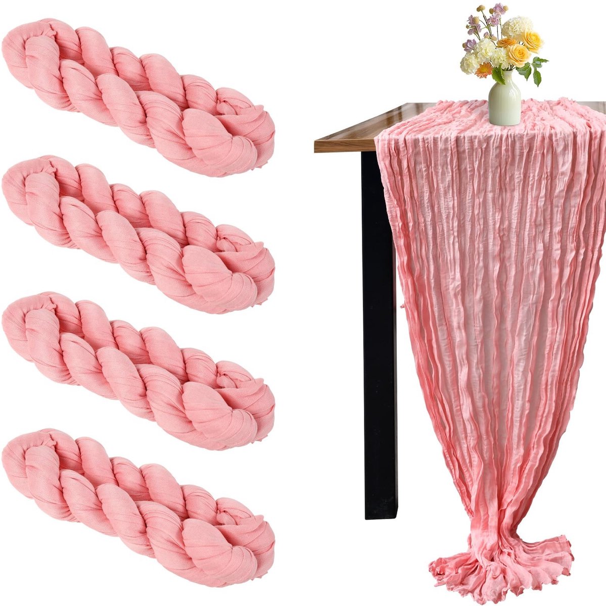 Elzusha - Set van 4 Decoratieve Cheesecloth Tafelrennen voor Bruiloften en Feesten