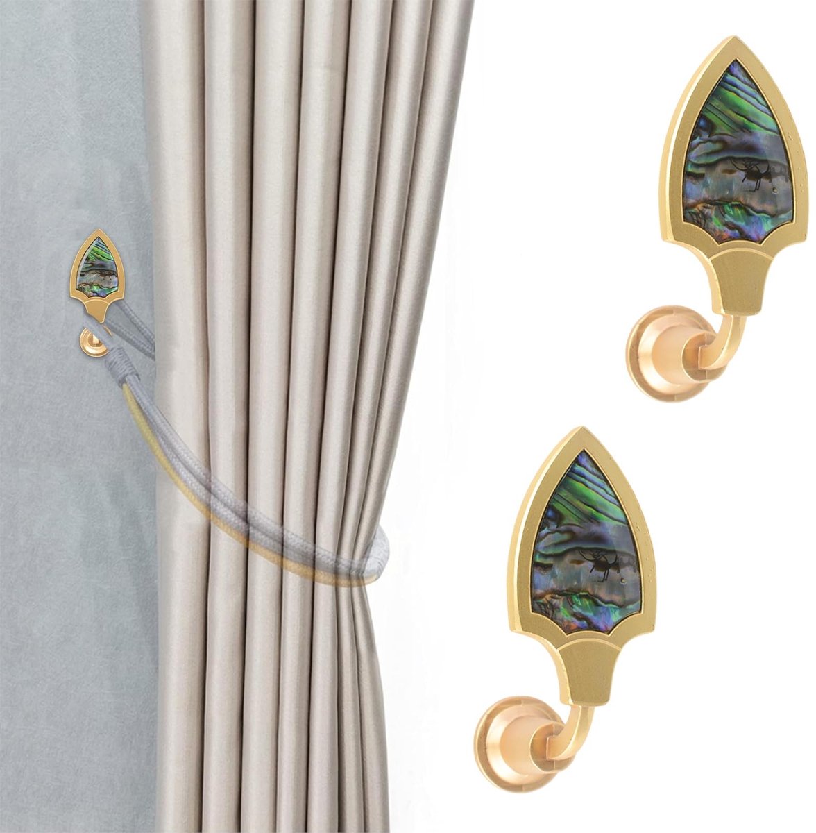 SolidKeus - Set van 2 Gouden Schelp Gordijnhaken met Decoratieve Muurbevestiging