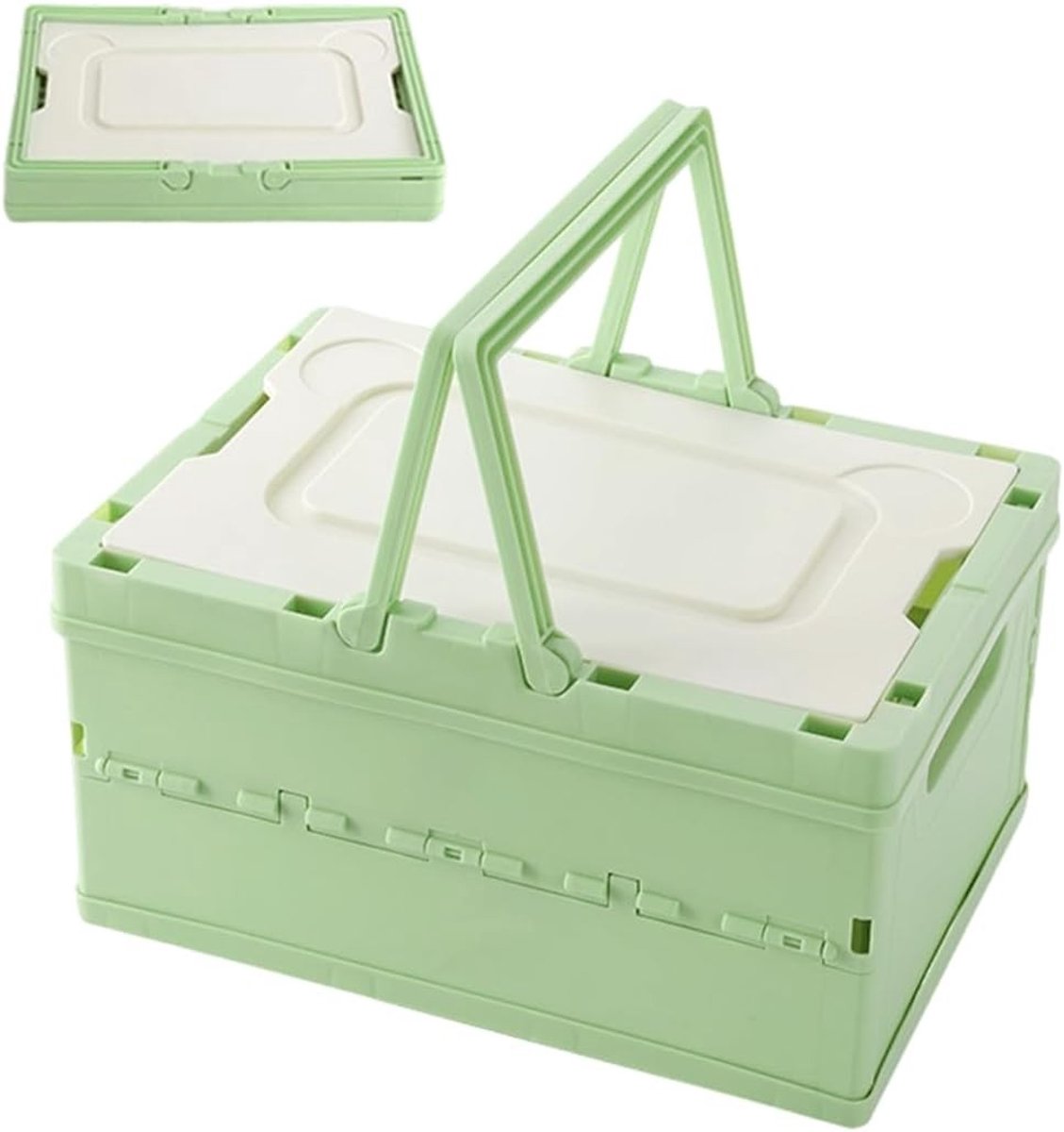 Opvouwbare opbergmand met deksel, stabiele klapkist met handvat voor speelgoed en accessoires, 30 x 21 cm (groen)
