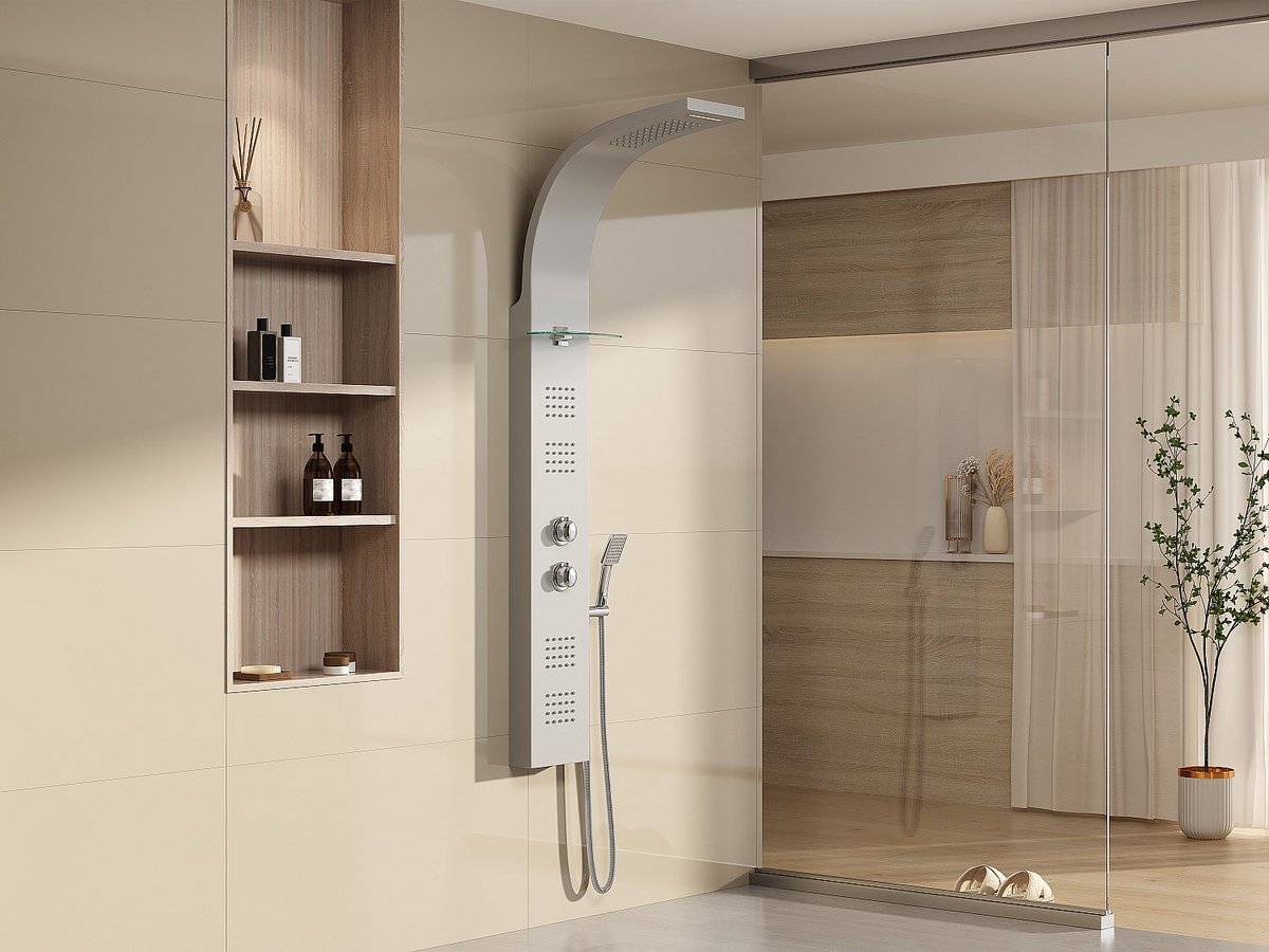 Vente-unique Thermostatische hydromassagedouchekolom - Zilver - B45 x H150 cm - JOSTA