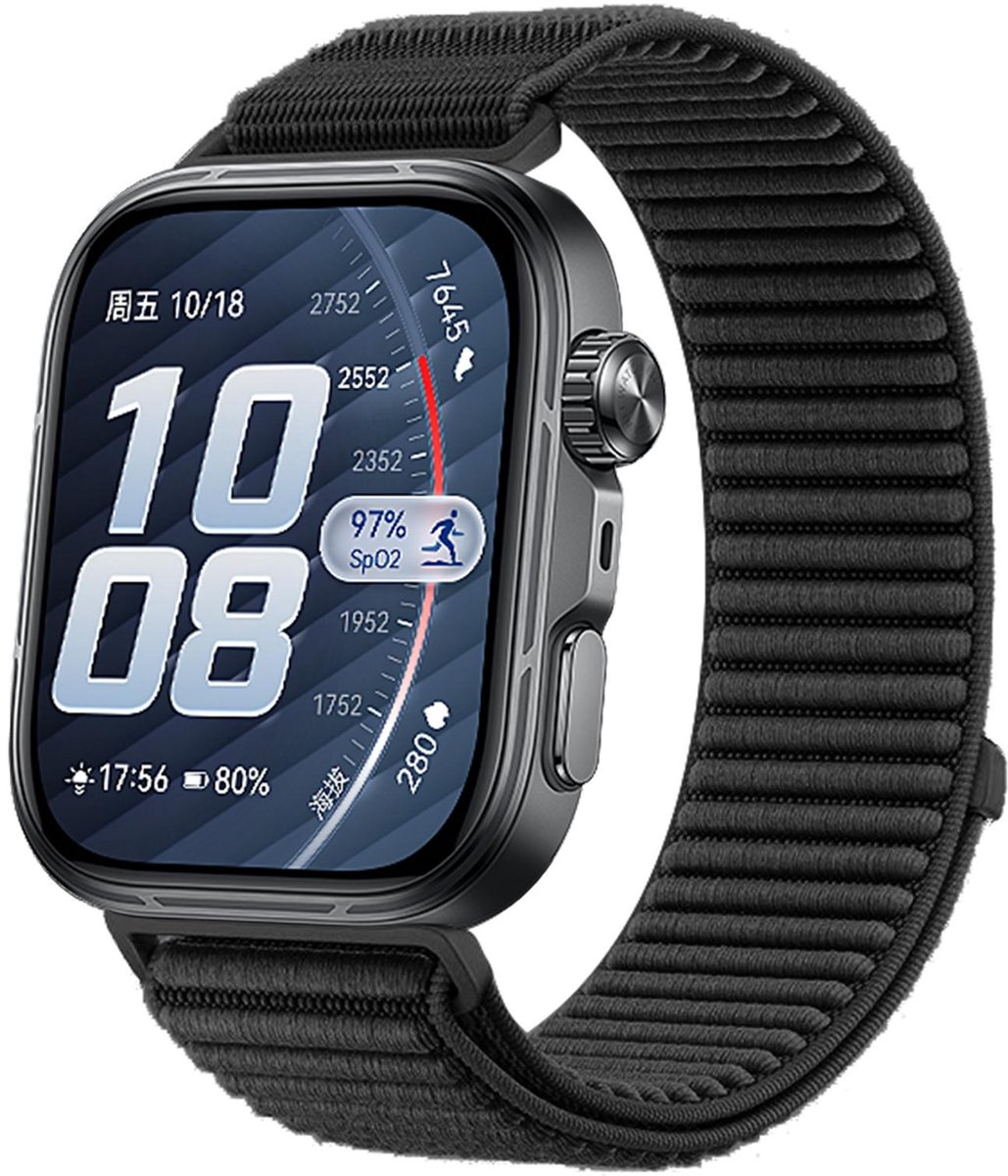 By Qubix - Nylon ribbelbandje - Zwart - geschikt voor Huawei Watch Fit 5 / 4 / 3