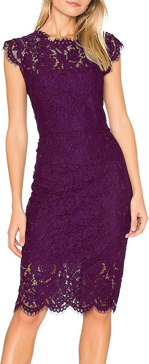 Women's 2025 Lace Floral Midi Dresses Classic Elegant Party Dinner Photoshoot Dress, Plum, Large