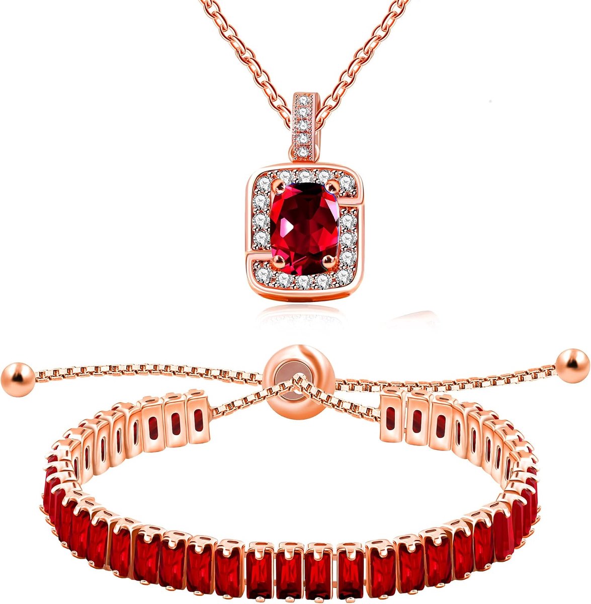 Dames roségouden tennisarmband en zirkonia kettingset, sieradencadeau voor dochter bruidsmeisjes, bruiloft, verloving, afstuderen YA5587