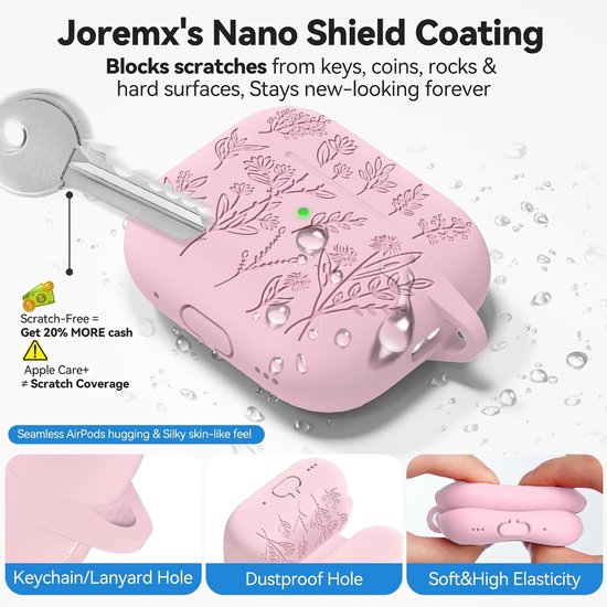 Grasprint Hoesje voor AirPods 4 (Roze) - Gelaserdgraveerde Case, Zacht Siliconenmateriaal, Inclusief Reinigingsset en Sleutelhanger — afbeelding 3