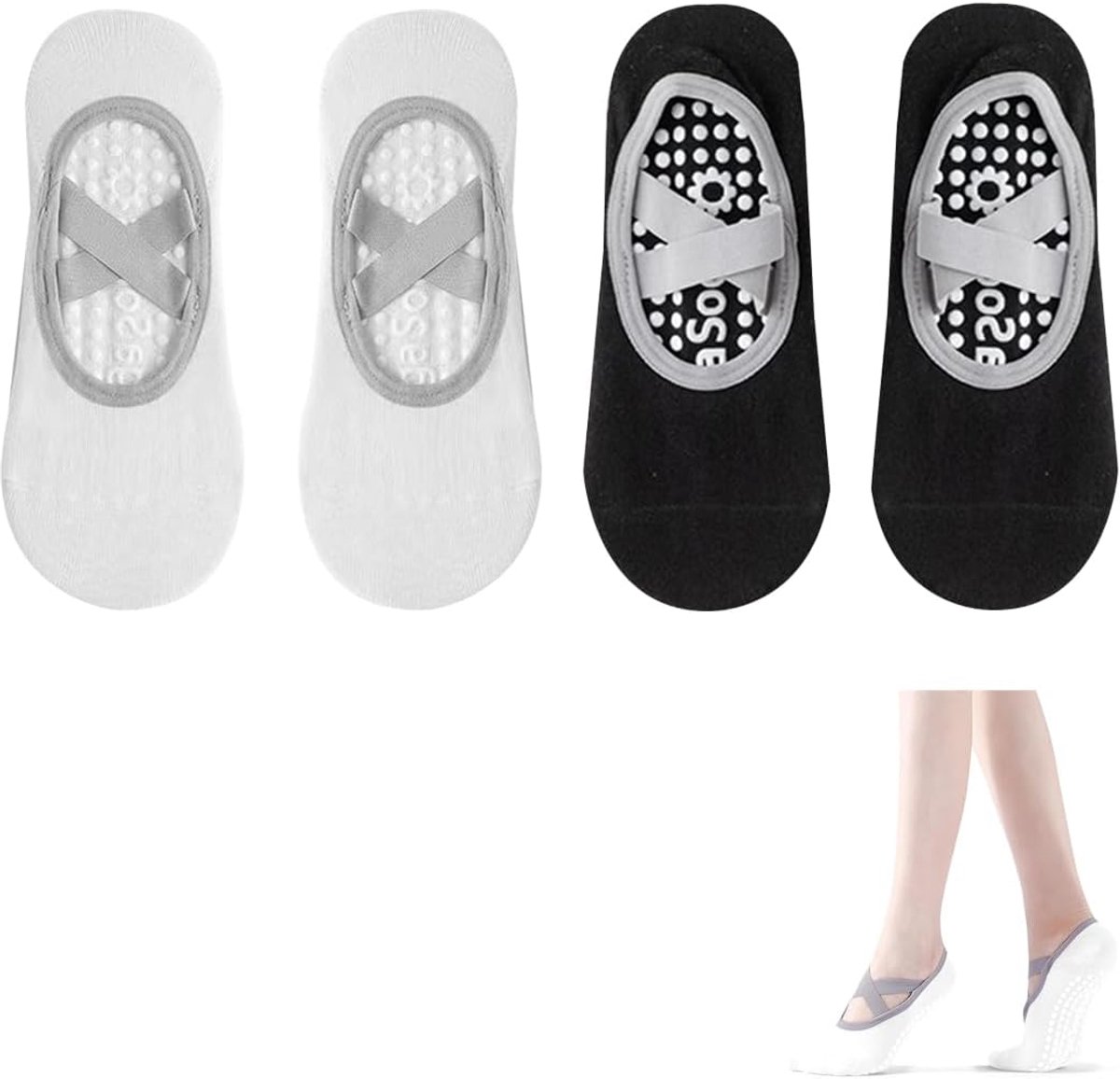2 Paia Calze Antiscivolo Calze Pilates Suola Silicone Antiscivolo Design Fascia Ballet Cotone Per Fitness, Ballet, Danza Grigio, Rosa