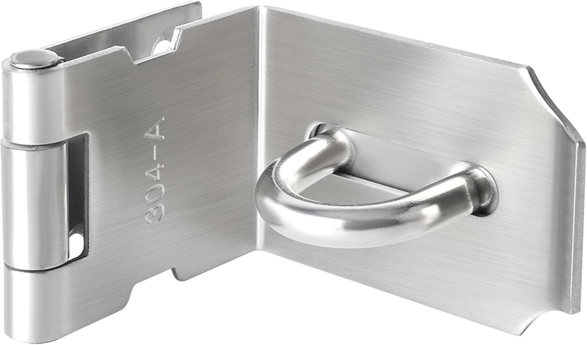 Hangslot Hasp Lock, Deurslot van Roestvrij Staal, Vergrendeling voor Deur, Kast, Lade,Geborsteld, 90 graden, EMS9K-4