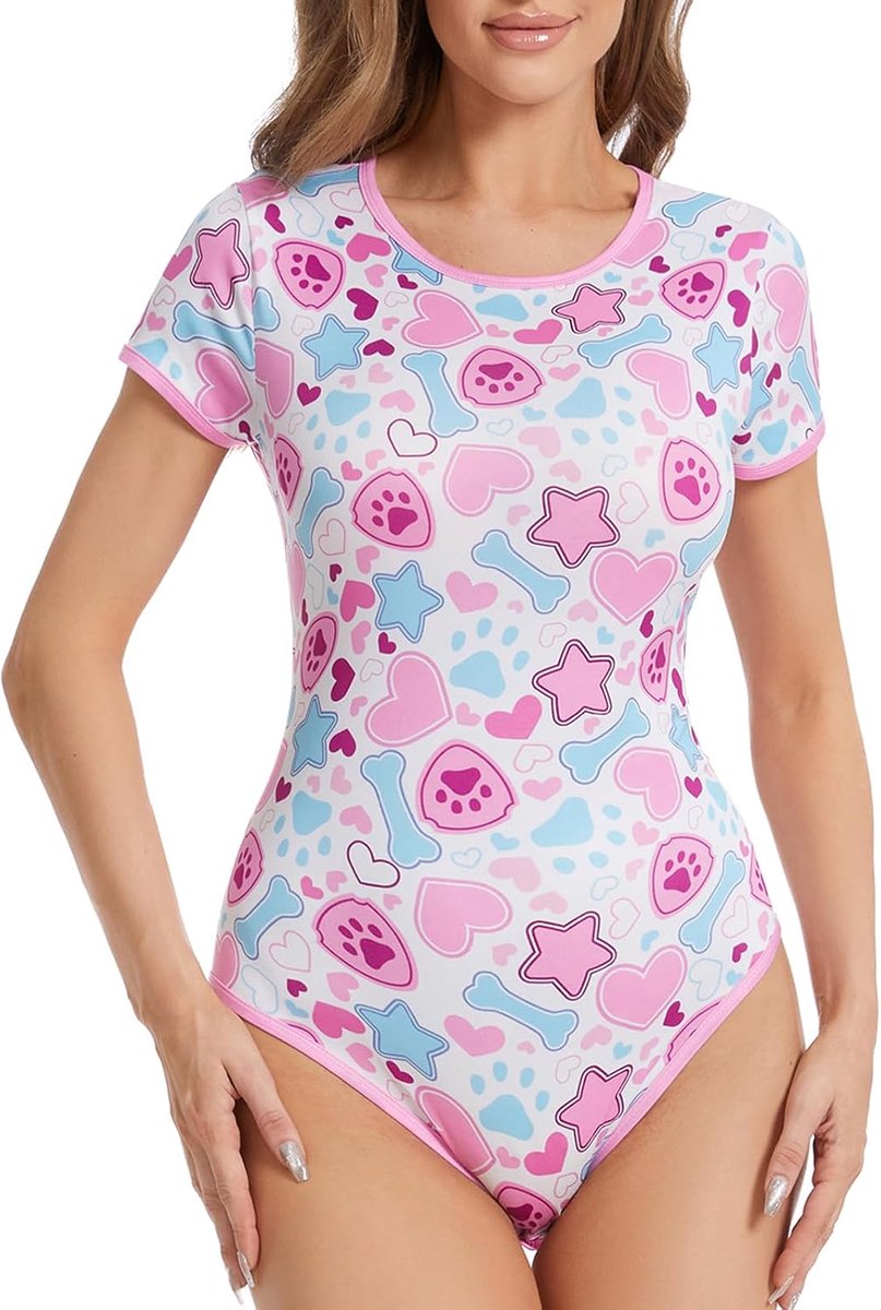 Rompertje voor volwassenen voor vrouwen: schattige rekbare romper met klikkruis - Kawaii pyjama, zachte pasvorm, cadeau voor nachtkleding