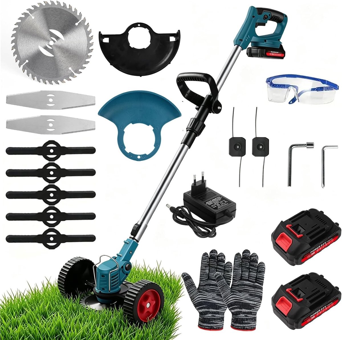 Accu-grastrimmer - Blauw - Verstelbare Bosmaaier met 2 Accu's en Oplader - Voor Tuinen en Gazon