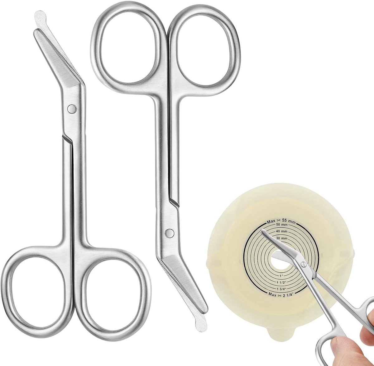 2 stuks stoomzakschaar, gebogen met afgeronde punt, zilver | Medische verbandschaar van roestvrij staal, stoma-accessoires voor colostomie en ileostomie zak