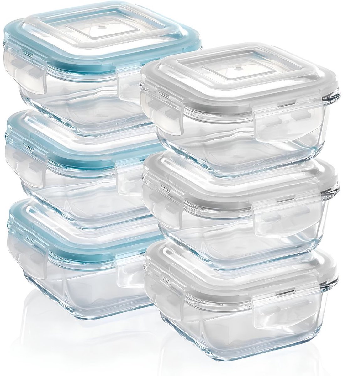 JCP® Ovenschaal met Deksel - Ovenschaal met Deksel Glas - Vaatwasserbestendig - Grijs/Blauw - 26cm x 23cm x 18cm