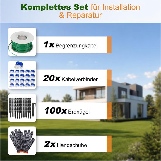 150M Omtrekkabelset voor Robotmaaier met 100 Haringen - Compatibel met Gardena, Bosch, Husqvarna, Worx, Honda enz, Inclusief 20 Kabelconnectoren & Handschoenen — afbeelding 4