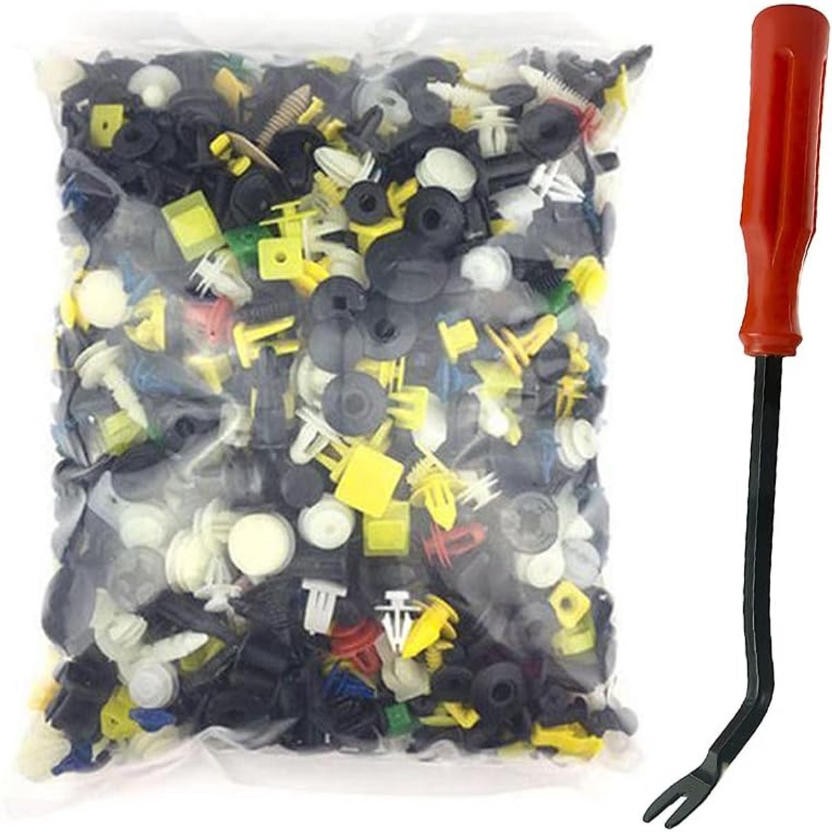 200 stks/set Auto Gemengde Klinknagels Bevestigingsmiddelen met Schroevendraaier Tool, Plastic Push Pin Deurbekleding Panel Clip Bevestiging voor Auto Fenders Bumpers Deuren en Auto