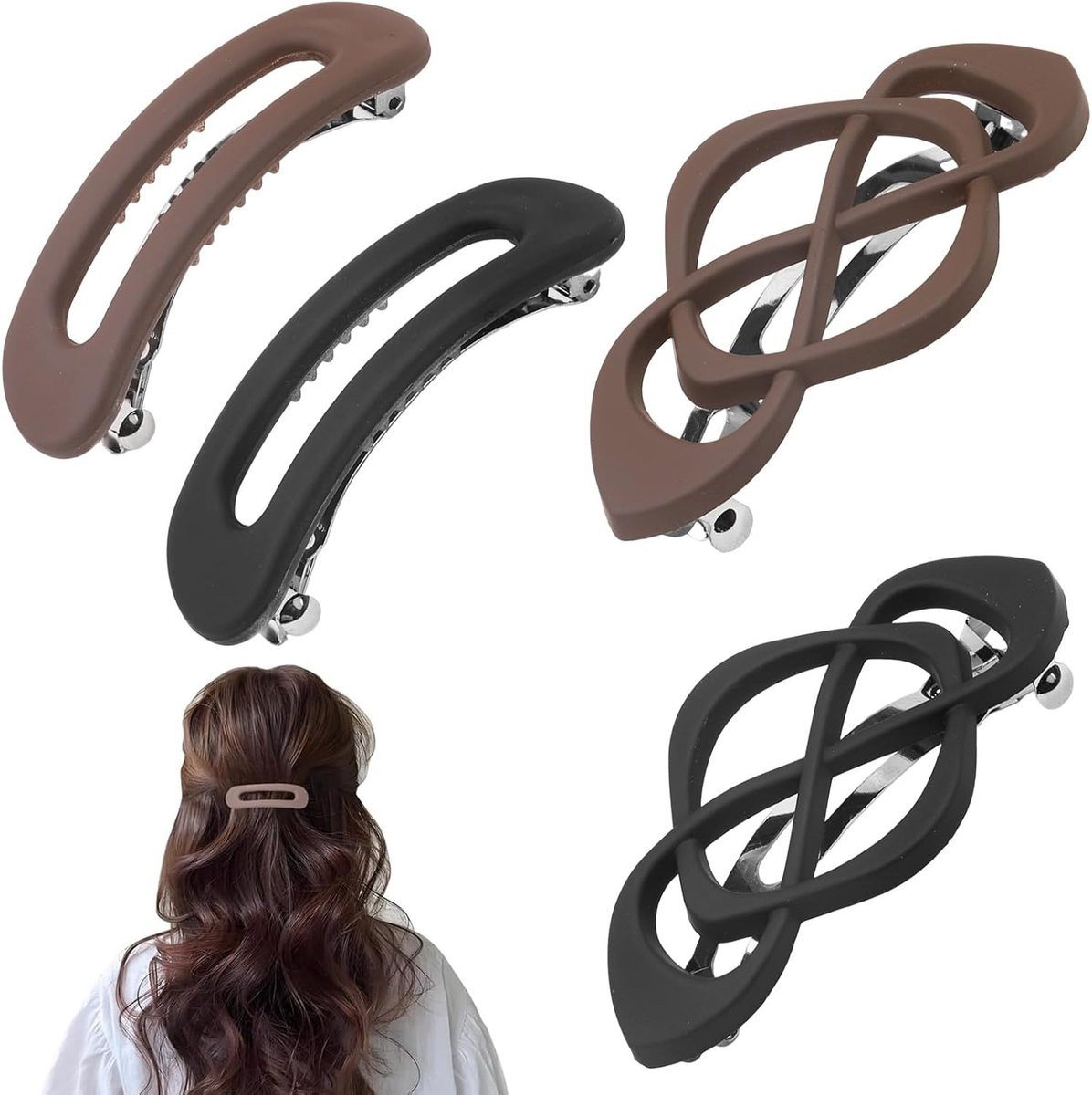 Haarspelden voor dames, Franse stijl, automatisch, vintage design, Chinese en ovale knopen, haaraccessoires voor dames, voor dagelijks kapsel, zwart en koffiebruin