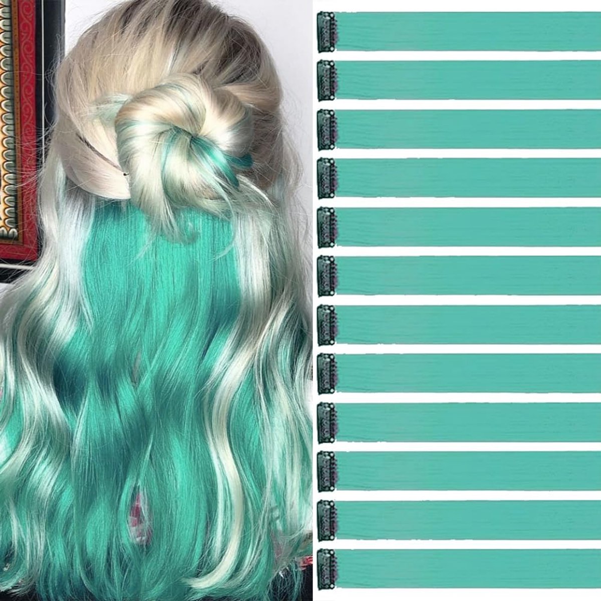 Haarstrengen om te klemmen, 12 stuks, 55 cm, haarstrengen voor vlechten/vlechtkapsels, clip-in extensies, afzonderlijke strengen, kleurrijke haarlokken, kinderen, haarverlengingen