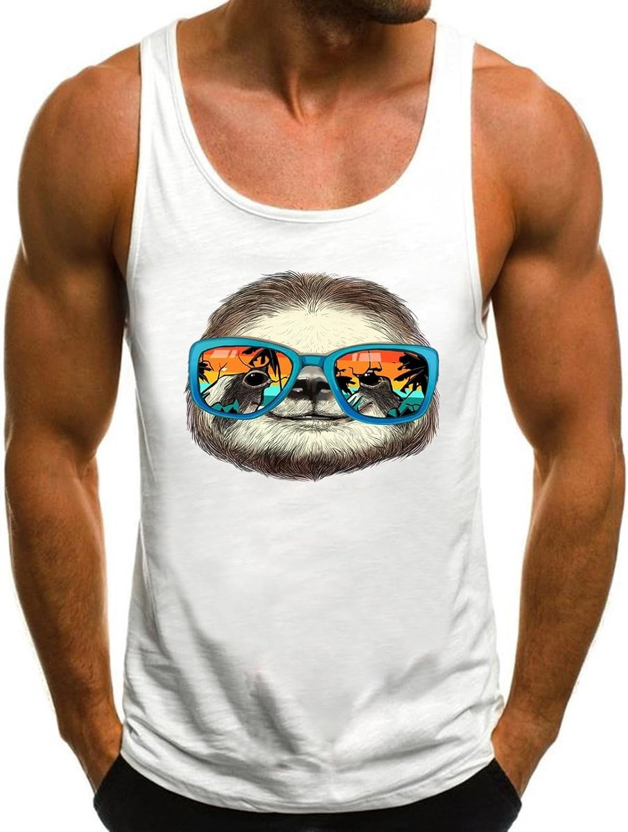 Tanktop voor heren, tanktop, panda, beer-print, dierenmotief met zonnebril, modieus, streetstyle, muscle shirt