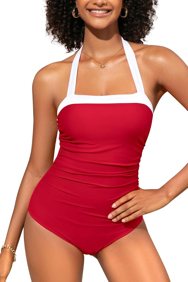 Badpak voor dames, nekhouder, buikweg, push-up, badmode, rugvrij, eendelig badpak