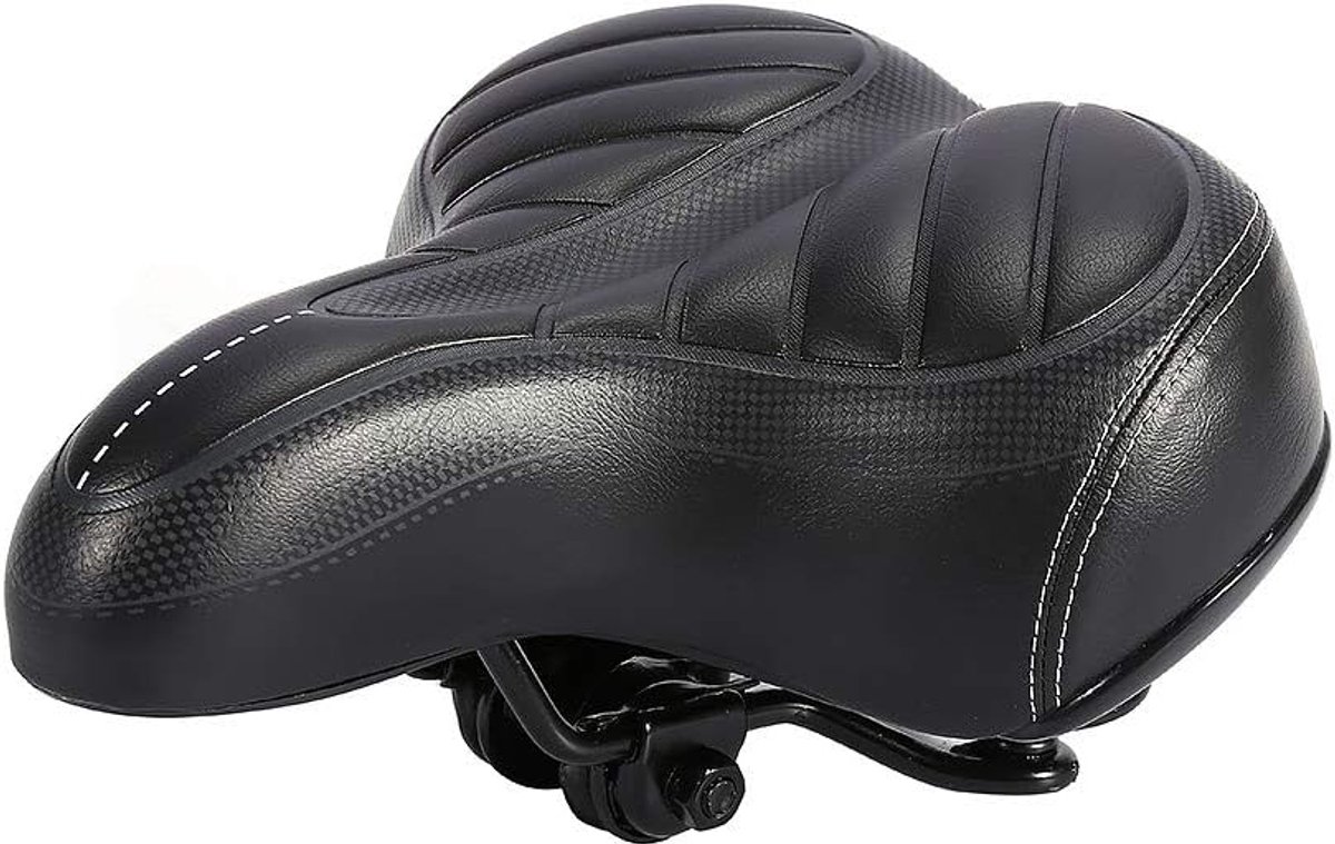 Fietszadel met schokbestendige veer en ultrazacht kussen voor grote brede billen, comfortabele bergweg gevoerde zitting voor vrouwen en mannen, PU met hoge elasticiteit
