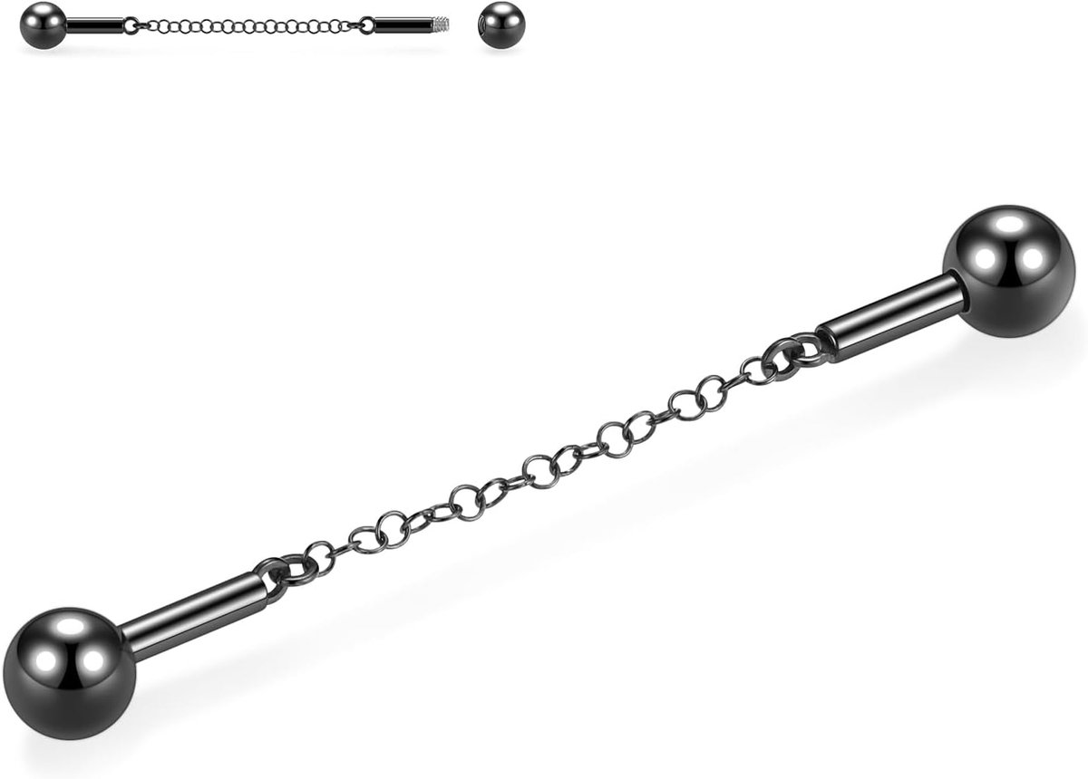 Hengkaixuan Industriële barbell 14G chirurgisch staal industriële barbell 38 mm lange industriële barbell met verharde zirkoniastenen voor dames en heren
