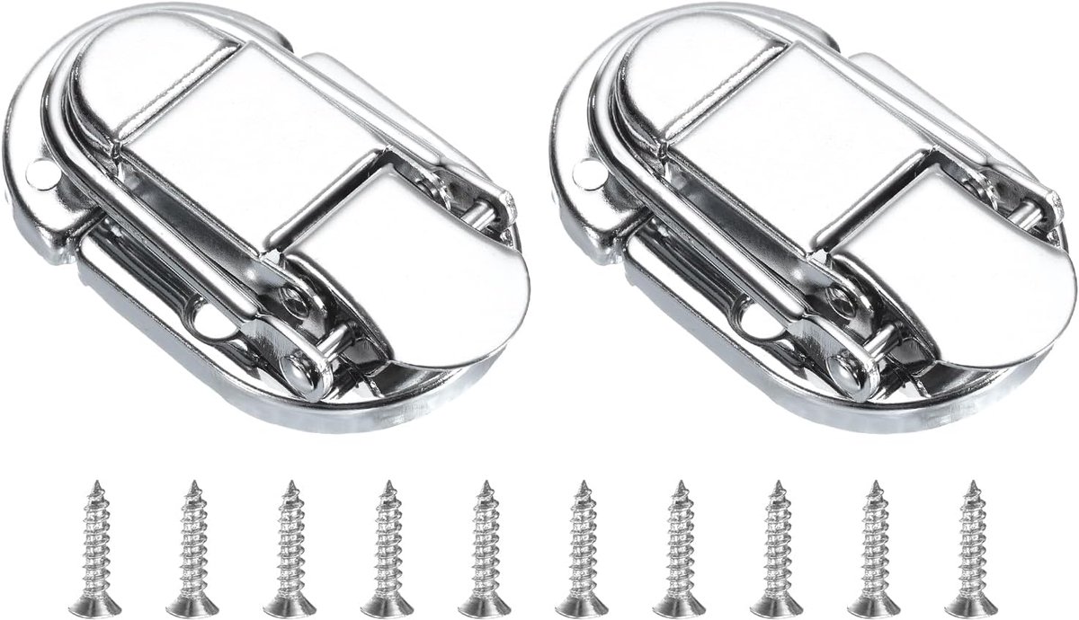 Hangslot, eendensnavel, 2 stuks, 55 x 35 mm, decoratieve doos, retro, gesp, metalen gesp, sluiting, schroeven voor juwelenkistje, koffer, cassette, zilver