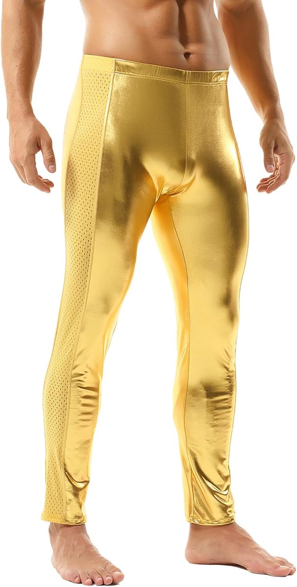 Sportlegging voor heren, lange onderbroek, metallic sportbroek voor heren, leggings voor clubkleding