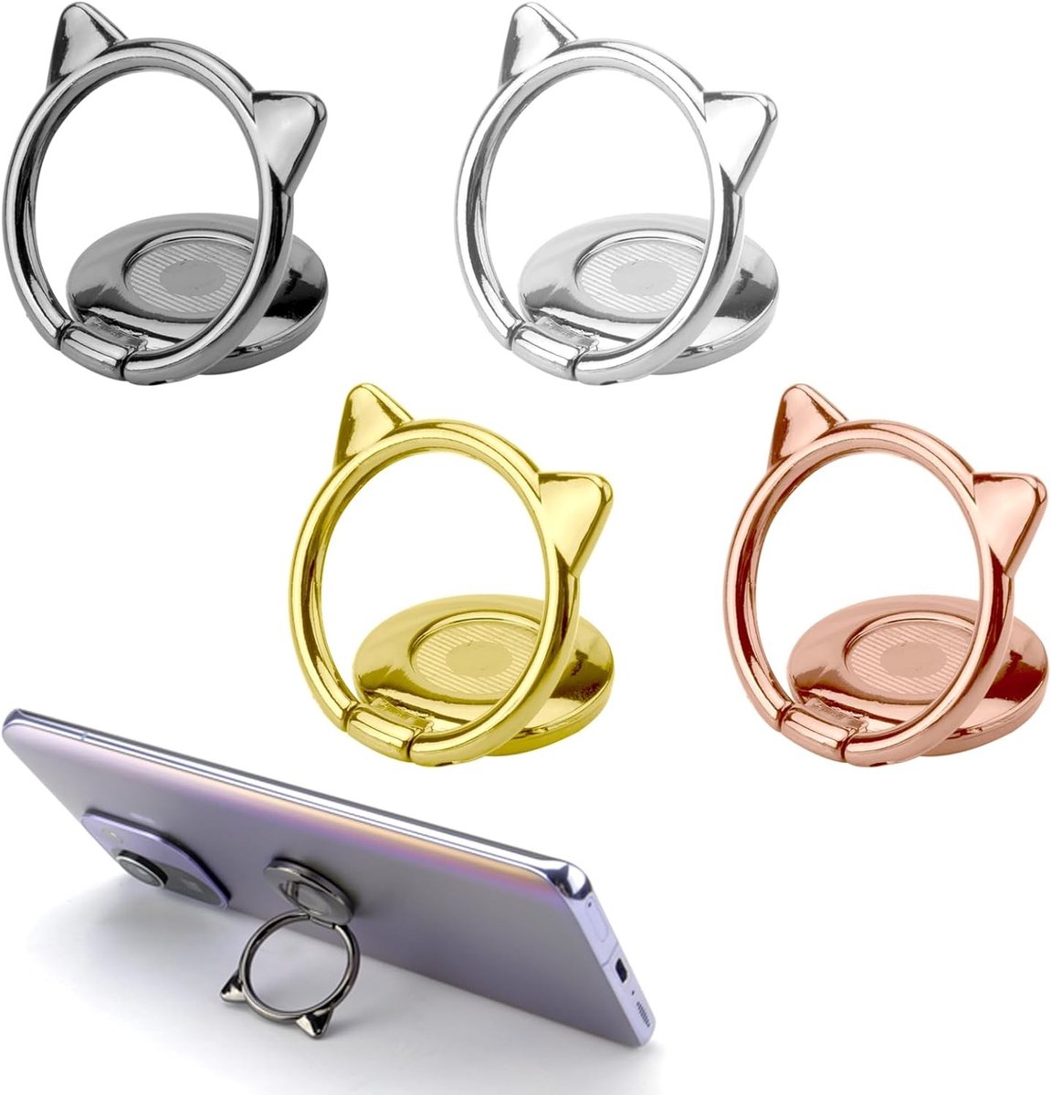 4 Stuks Telefoon Ringhouder, 360 Graden Rotatie, Universele Smartphone Accessoire voor iPhone en Samsung, Stevige Grip en Handige Bevestiging