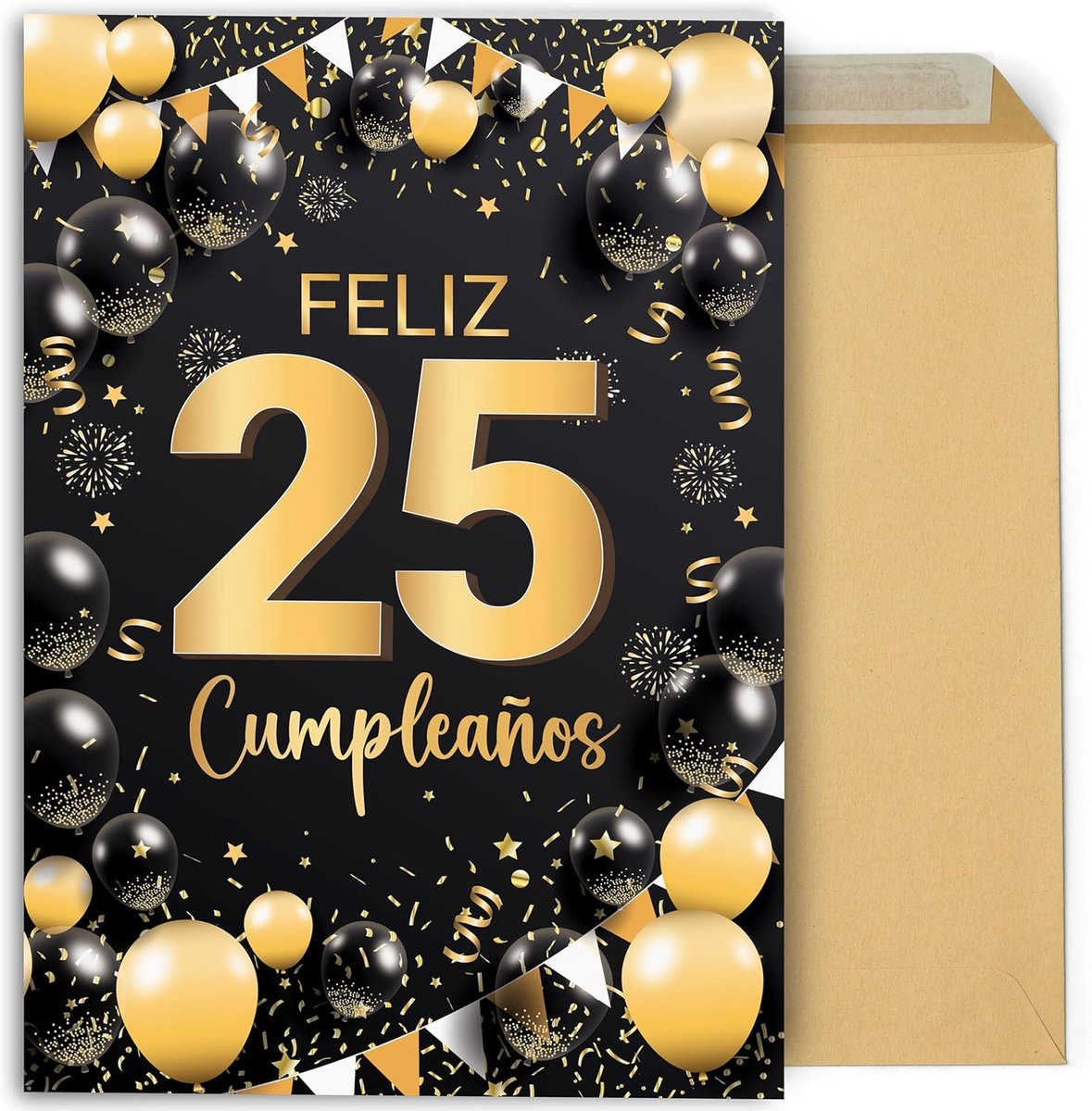 Tarjeta regalo felicitación de Cumpleaños 25 Años. Detalle regalo postal original grande 42x30 cm abierta felicitaciones feliz cumpleaños familia amigos compañeros (25 Años)