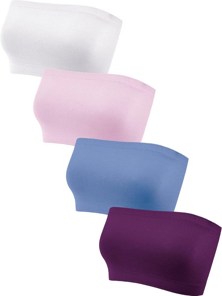 Bandeau-beha zonder bandjes, 4 stuks, naadloze bralettes, rekbaar, niet gevoerd, beha-topje voor dames, M
