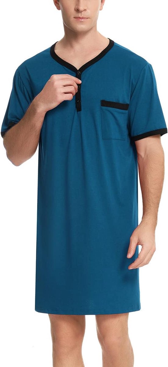 Pyjamatops voor heren, zacht ademend nachthemd, knielengte, nachthemden, korte mouwen, nachtkleding, loungewear