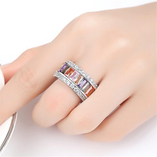 Kleurrijke CZ Ring voor Mannen Vrouwen Verklaring Regenboog Multi Kleur Cubic Zirconia Eternity Band Ringen — afbeelding 4