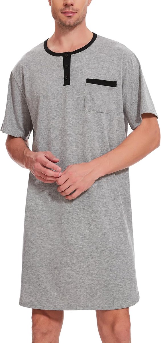 Herennachthemd katoenen pyjama heren pyjama ronde hals met knopen pyjama comfortabele korte mouwen ronde hals effen dun