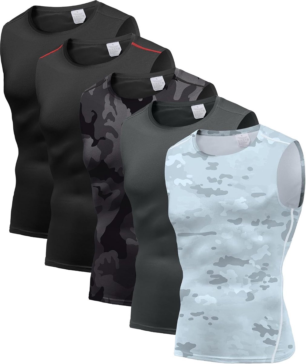 Heren 5 Pack Compressie Tank Tops Atletische Spier Tee Fitness Bodybuilding Mouwloos T-shirt