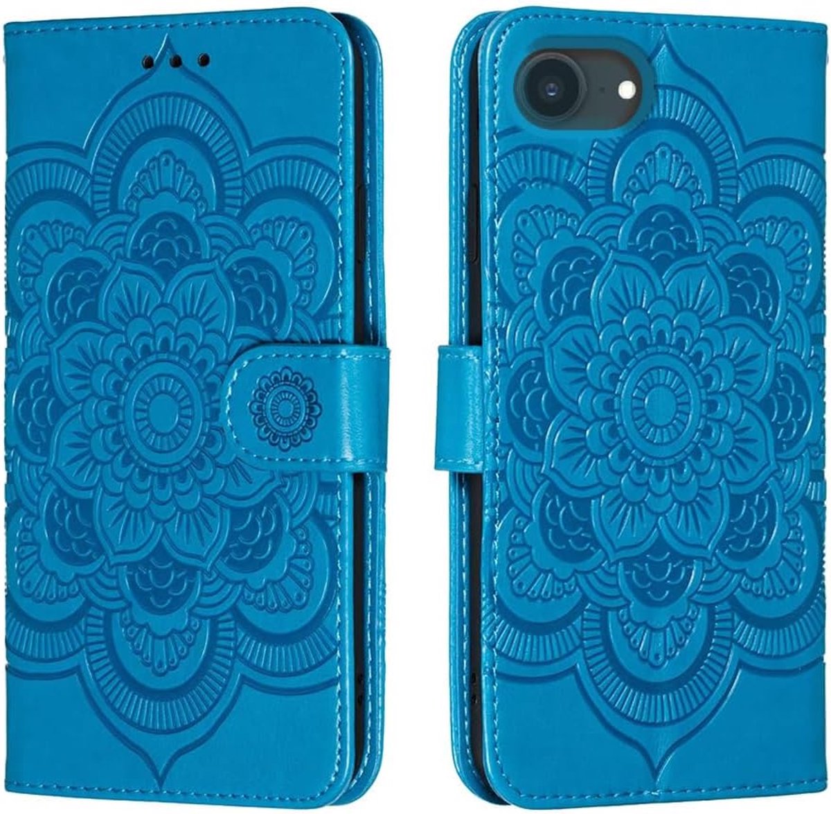 Voor iPhone 16e / iPhone 17e hoesje portemonnee met kaarthouder standaard, magnetisch zacht lederen flip fold hoesje (blauw, iPhone 16e)