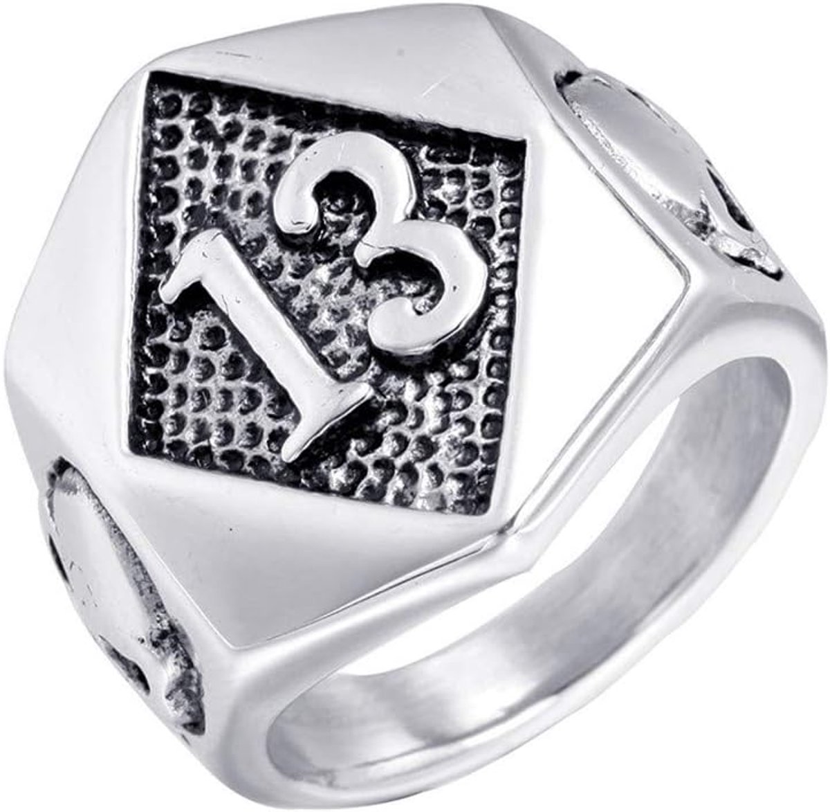 Rvs Hip Hop Lucky 13 Evil Skull Biker Ring Vintage Punk 7 Kleuren