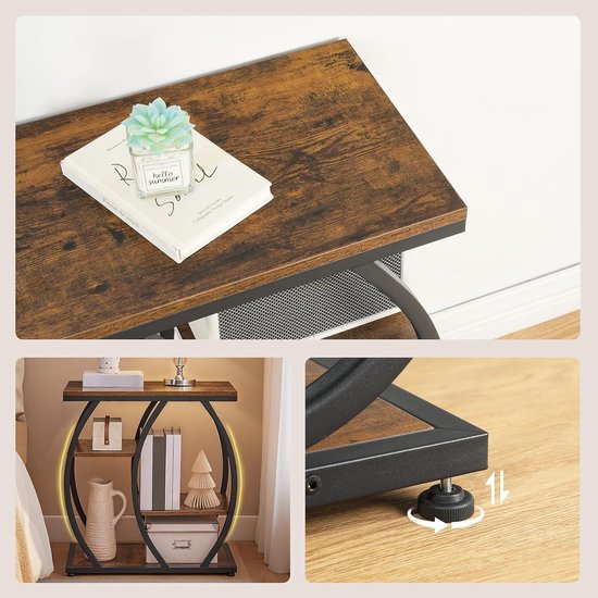 Bijzettafel in industriële stijl, smalle salontafel met 4 planken, nachtkastje met vintage houtlook blad en metalen frame, vintage bruin en zwart EBF164BZ01 — afbeelding 2