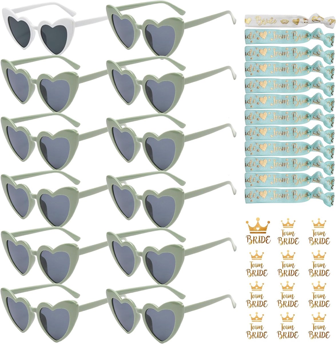 Brillen & Armbanden, Hert Bril Set, 12 Herten Zonnebrillen + 12 Tattoo Stickers + 12 Armbanden, Vrijgezellenfeest Accessoires