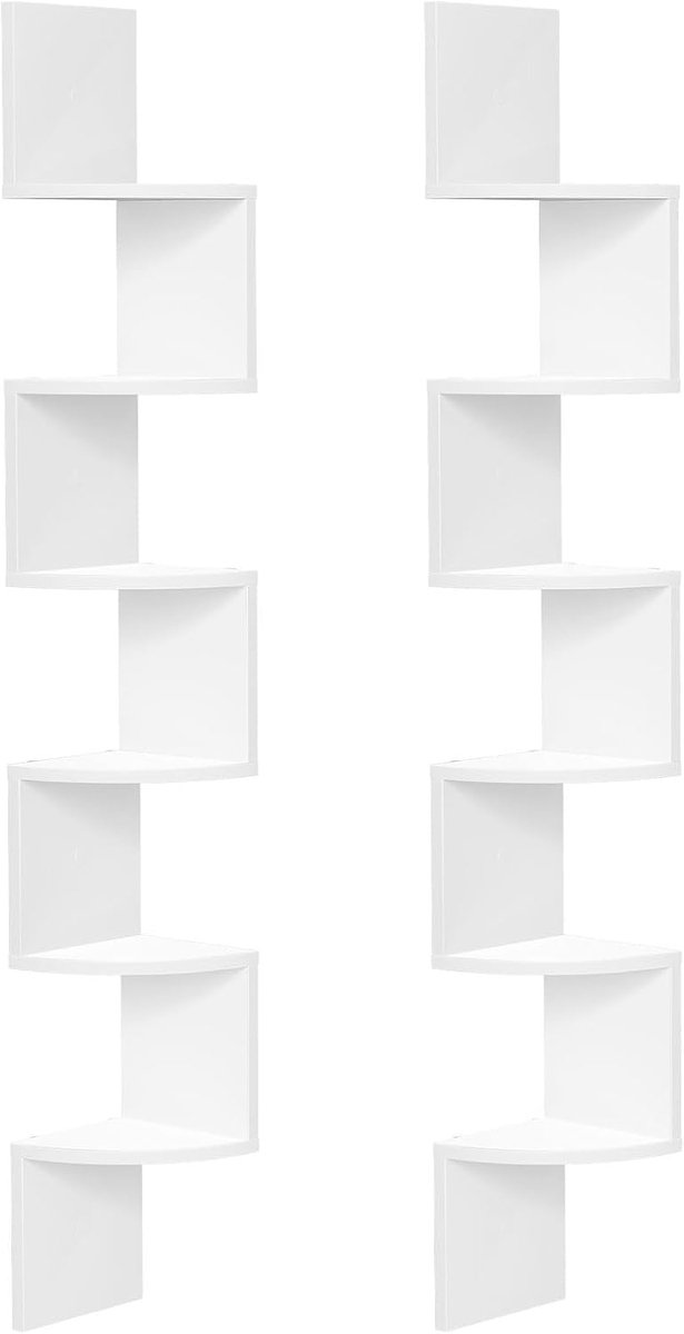 Wandplankenset Van 2, Hoekplank, Zwevende Plank, 6-Laags Plank, Uniek Zigzagontwerp, Ruimtebesparend, Voor Woonkamer, Slaapkamer, Eetkamer, Wit EWT27BJP201